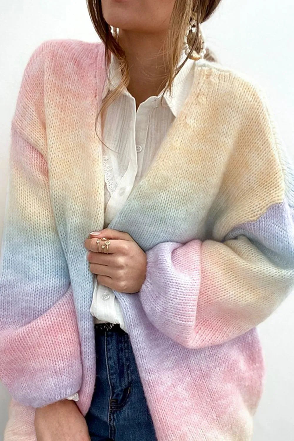 Gradient Open Front Drop Shoulder Cardigan - Fashorio
