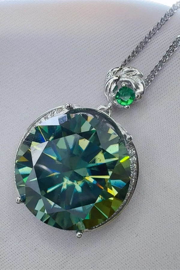 20 Carat Moissanite 925 Sterling Silver Pendant Necklace Dark Green One Size - Fashorio
