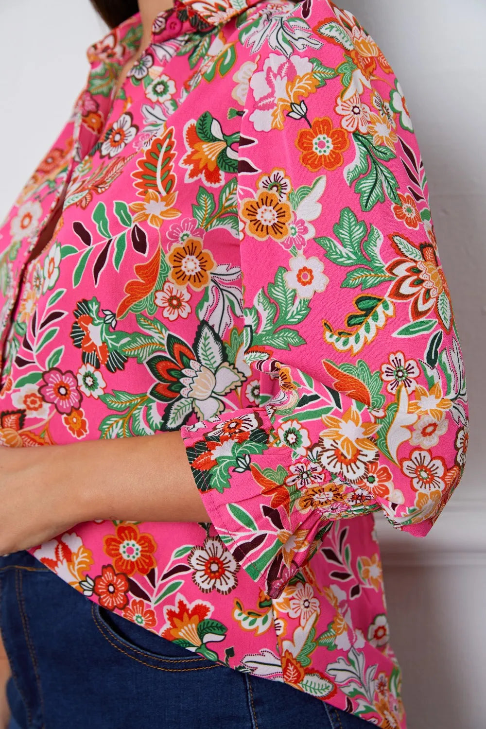 Floral Button Up Flounce Sleeve Shirt - Fashorio