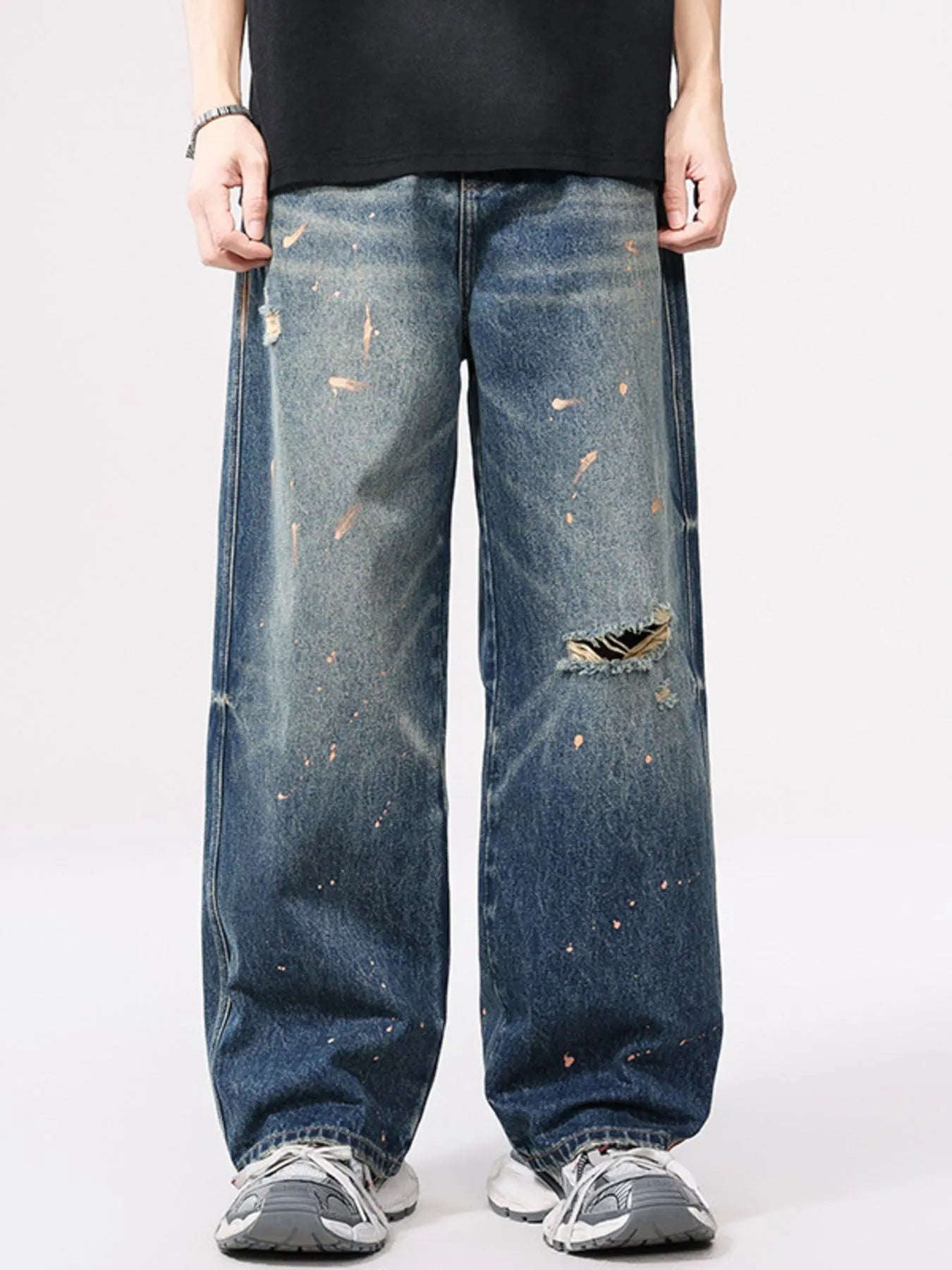 Men's Full Size Distressed Wide Leg Vintage Jeans Plus Size - Fashorio