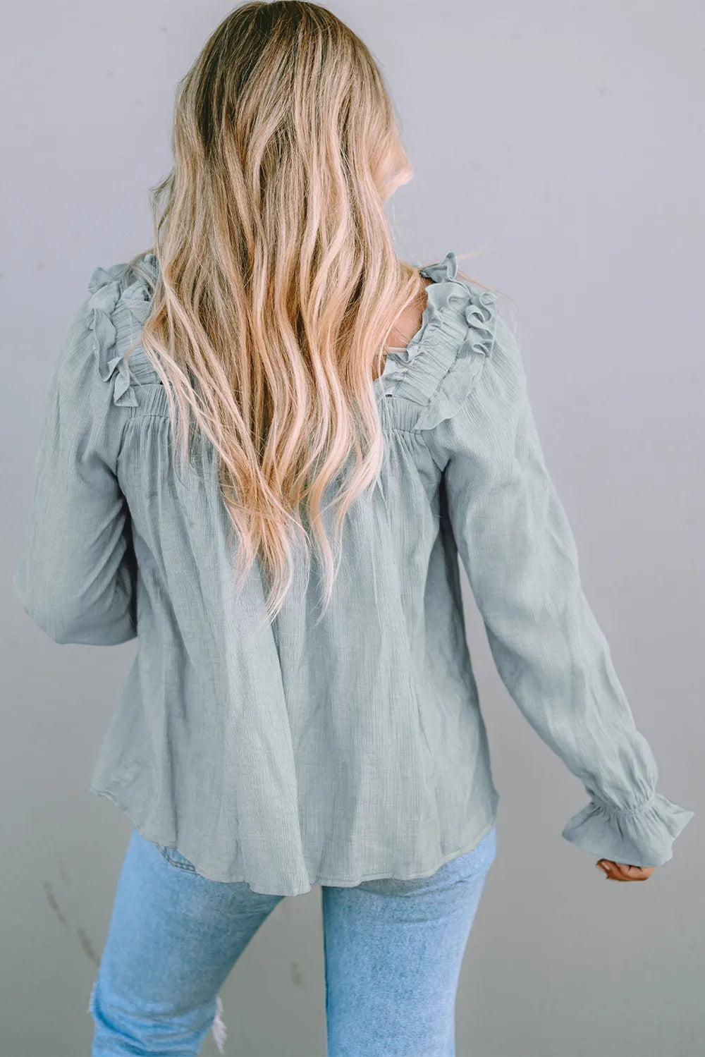 Frill Trim Flounce Sleeve Blouse - Fashorio