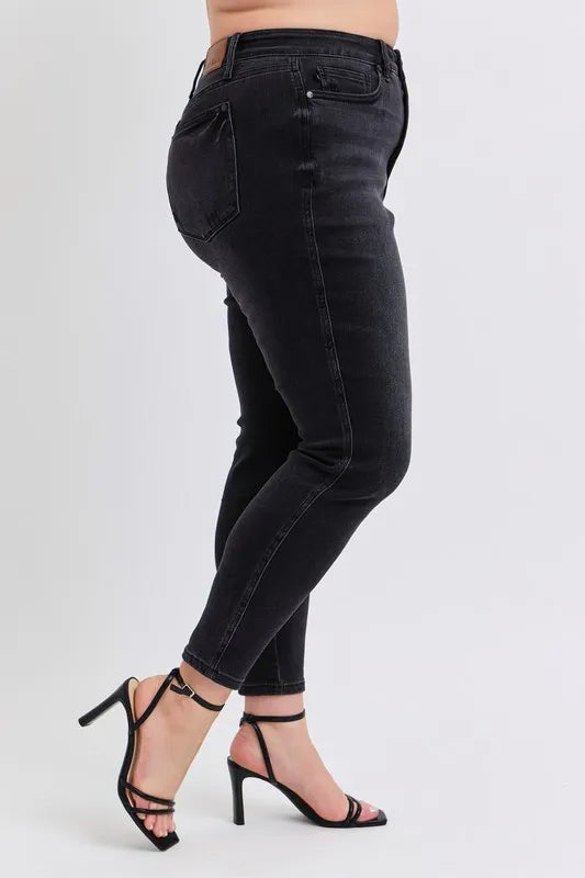 Judy Blue Plus Size Mid Rise Tummy Control Skinny Jeans – Flattering Fit - Fashorio