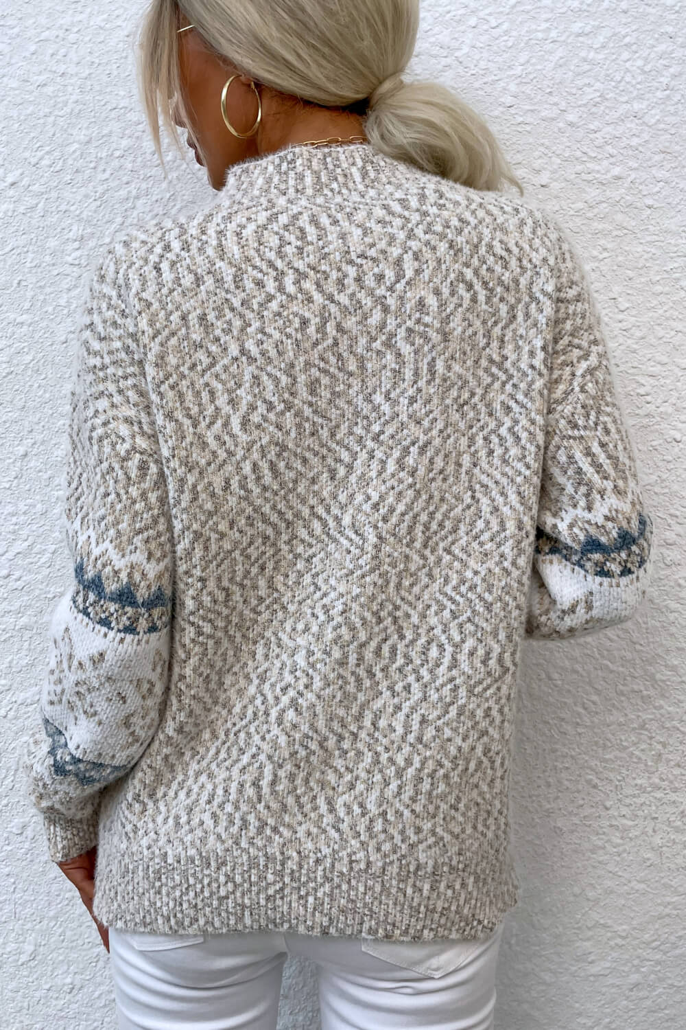 Snowflake Pattern Mock Neck Sweater - Fashorio