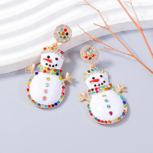 Alloy Rhinestone Snowman Earrings White One Size - Fashorio