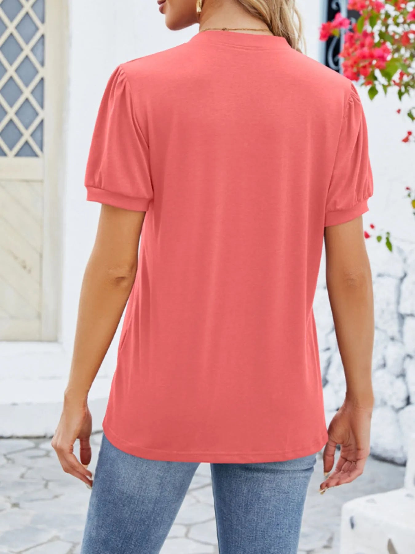 Notched Short Sleeve T-Shirt - Fashorio