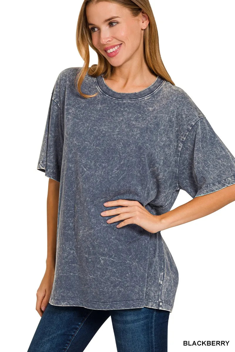 Zenana Washed Short Sleeve Top BLACKBERRY - Fashorio