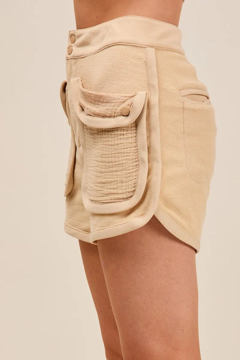 SO ME Mineral Washed Terry High Rise Cargo Shorts - Fashorio