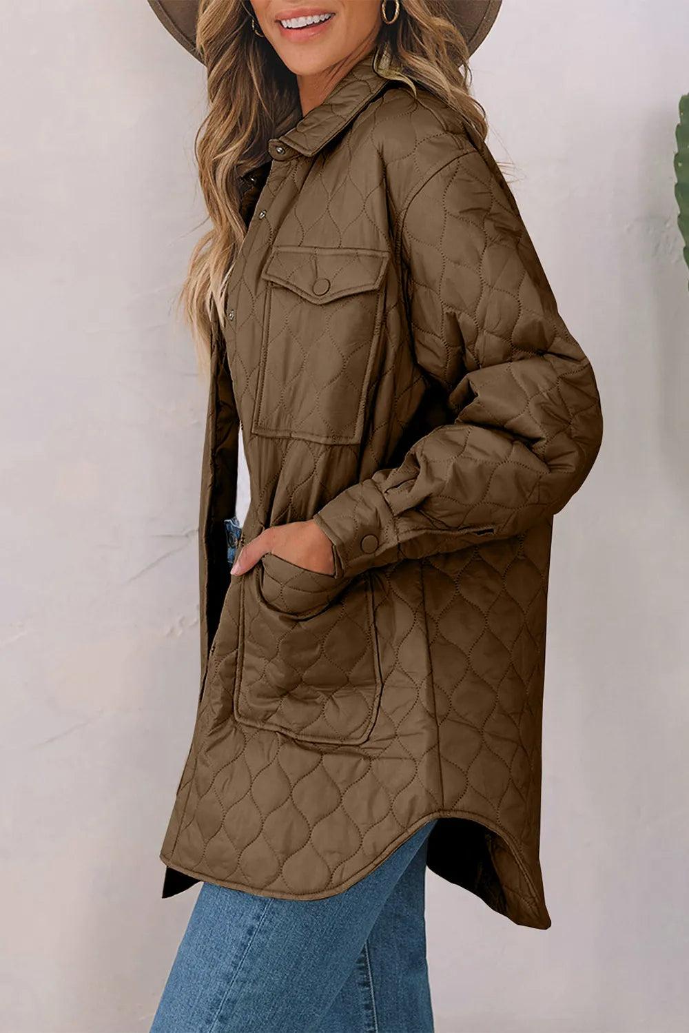 Snap Down Collared Winter Coat - Fashorio