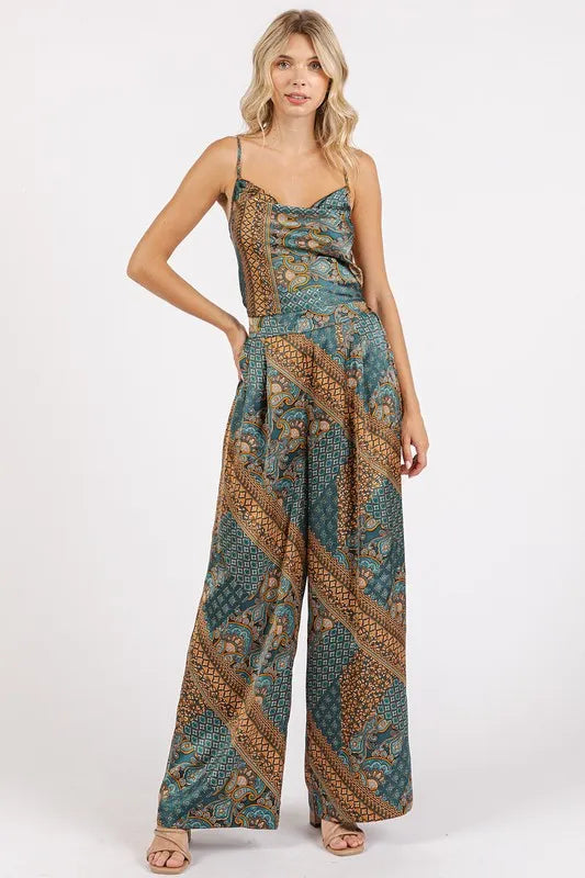 Mittoshop Paisley Patchwork Print Satin Wide Leg Pants - Fashorio