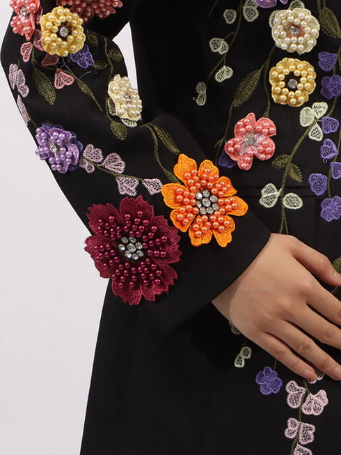 Pearl Detail Flower Lapel Collar Blazer - Fashorio