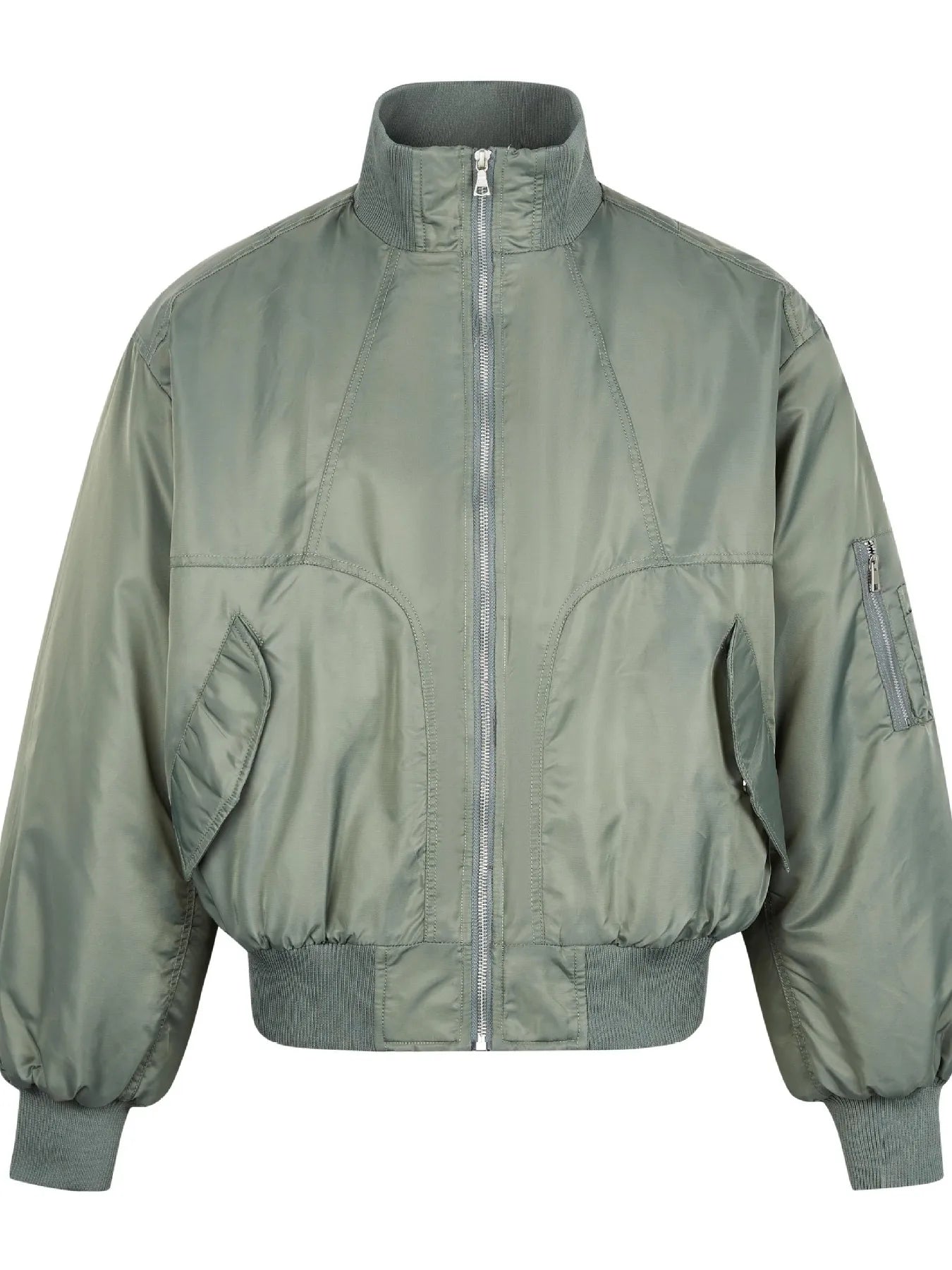 Men's Zip Up Long Sleeve Bomber Jacket Military Green - Fashorio