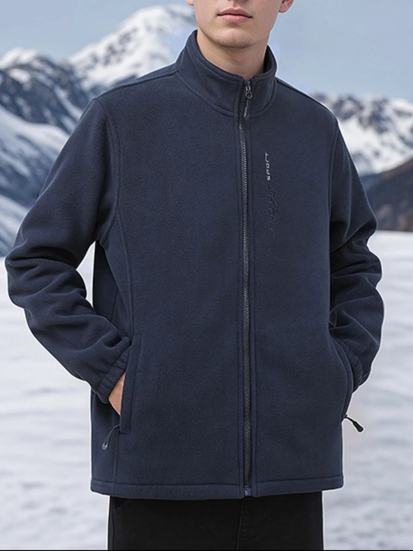 Men's Plus Size Zip Up Thermal Fleece Jacket Navy - Fashorio