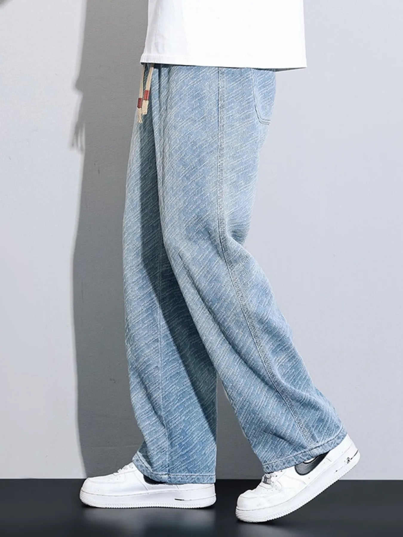Men's Full Size Drawstring Wide Leg Jeans Plus Size - Fashorio