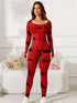 Scoop Neck Long Sleeve Active Jumpsuit Deep Red - Fashorio