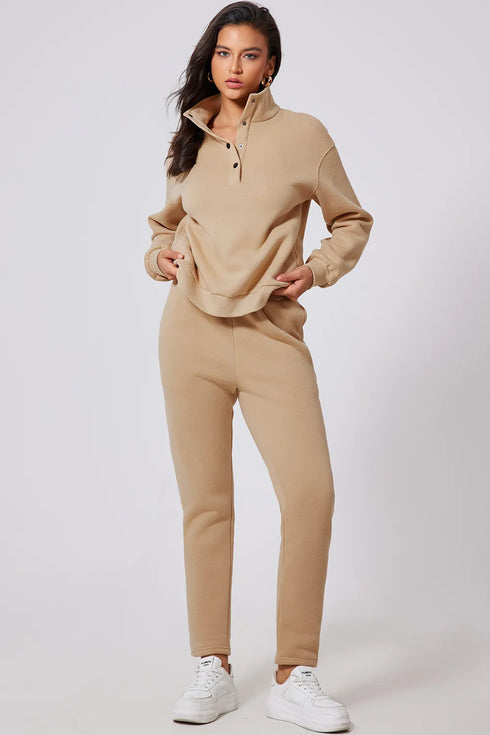 Half Snap Turtleneck Top and Pants Active Set - Fashorio