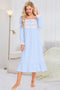 Lace Detail Square Neck Flounce Sleeve Night Dress Pastel Blue - Fashorio