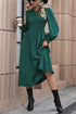 Perfee Smocked Long Sleeve Midi Dress Dark Green - Fashorio