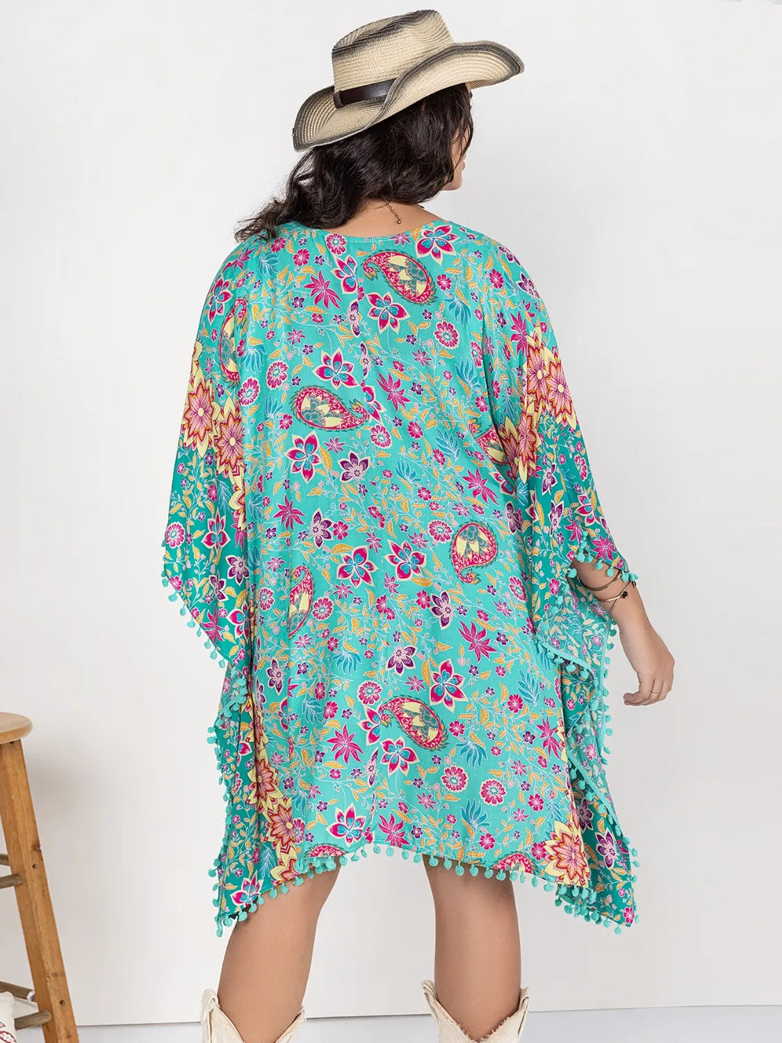 Plus Size Printed Open Front Cover-Up - Fashorio