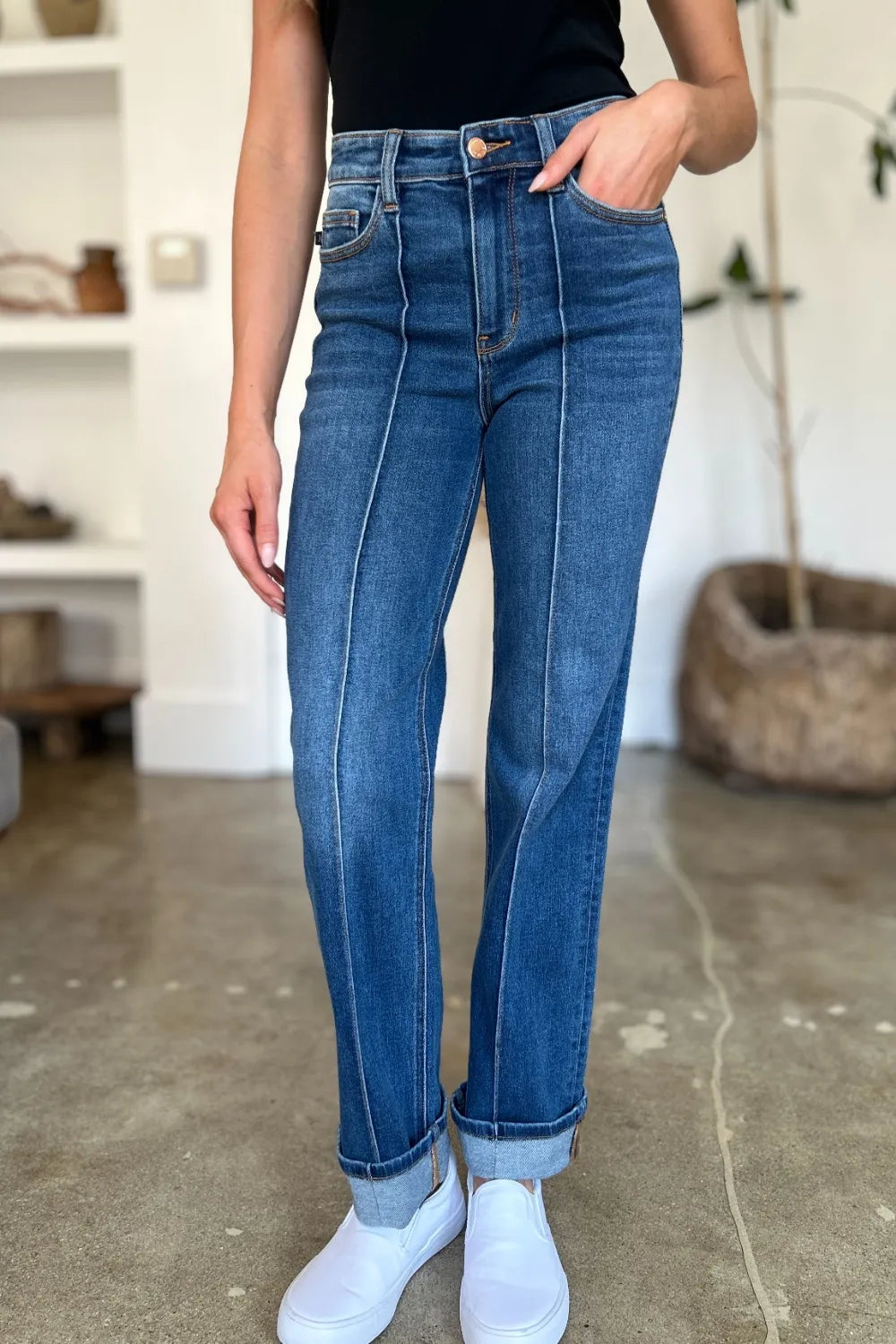 Judy Blue High Waist Front Seam Straight Jeans – Full Size Denim - Fashorio