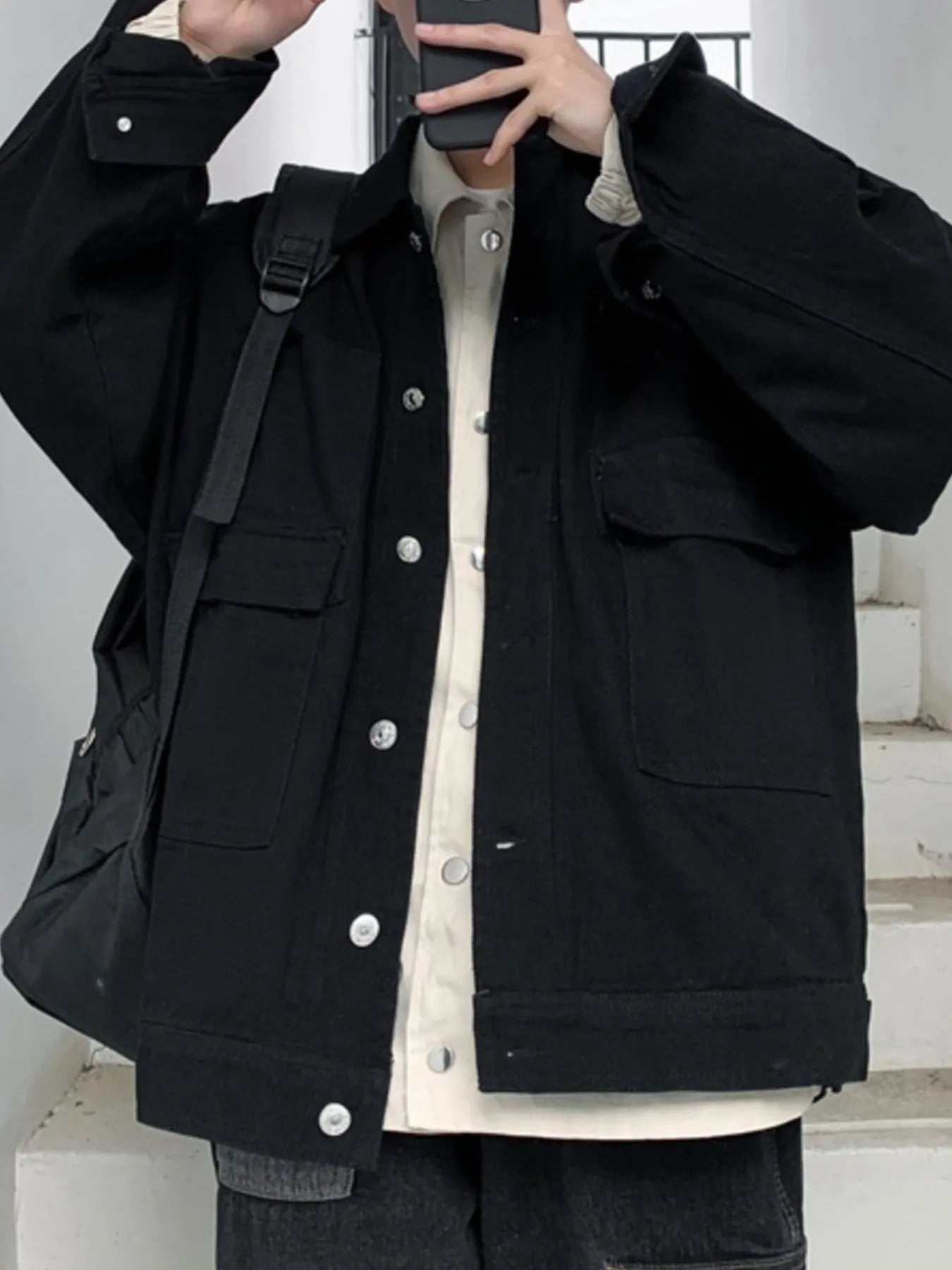 Men's Button Up Drop Shoulder Denim Jacket - Fashorio