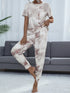 Shiny Tie-Dye Round Neck Short Sleeve Top and Pants Lounge Set - Fashorio