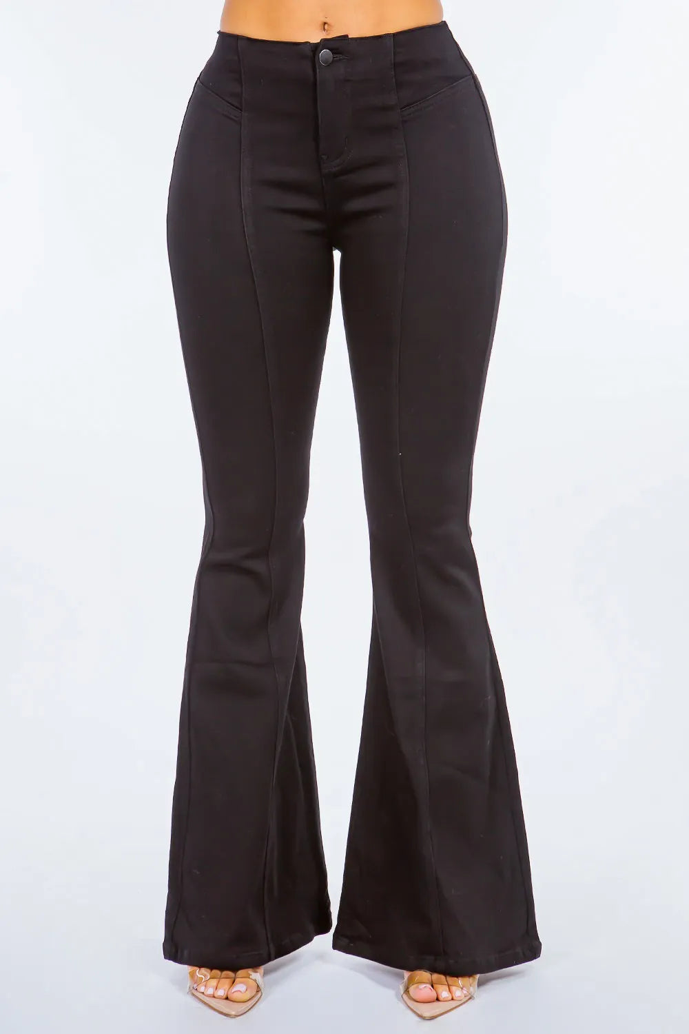 American Bazi High Waist Pull-On Flare Jeans – Retro Stretch Denim Black - Fashorio