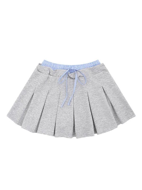 Drawstring Pleated Mini Skirt Grey - Fashorio
