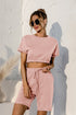 Short Sleeve Cropped Top and Drawstring Shorts Lounge Set Blush Pink - Fashorio
