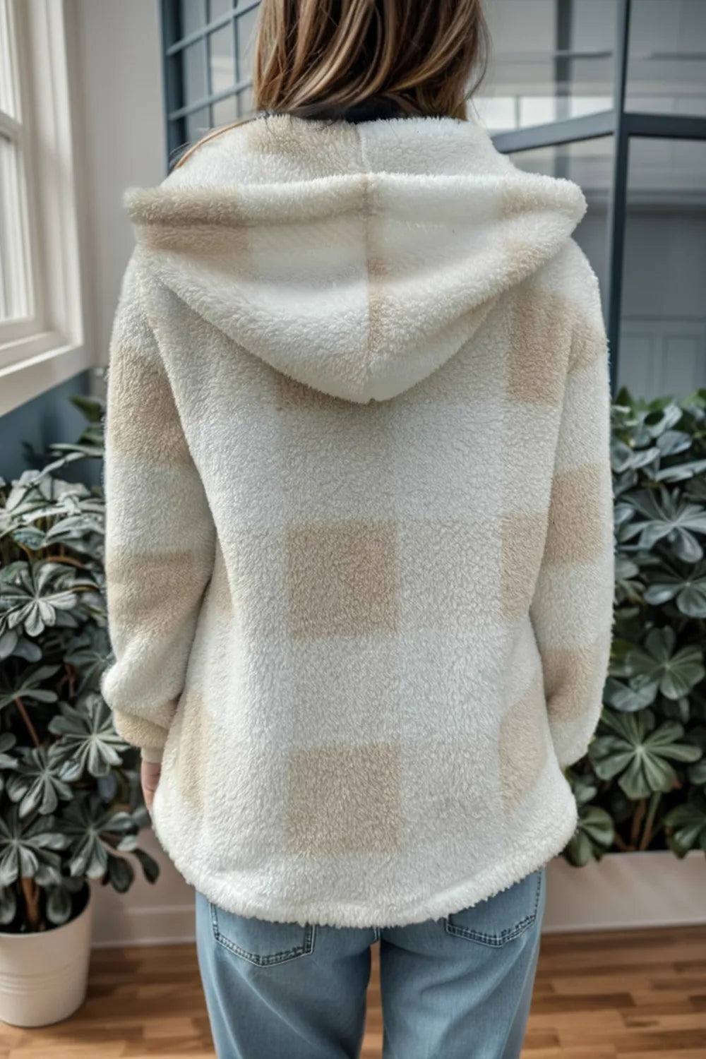Double Take Full Size Plaid Long Sleeve Hooded Coat - Fashorio