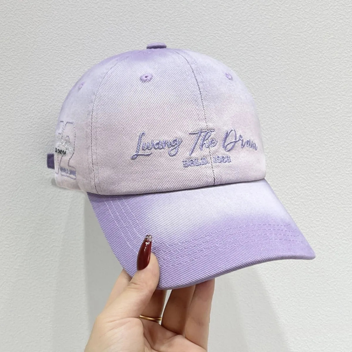 Embroidered Adjustable Cotton Baseball Cap Pink Purple One Size - Fashorio