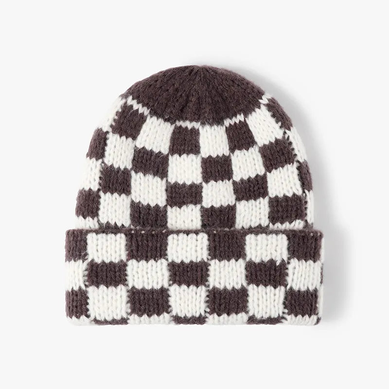 Thermal Checkered Hat Chocolate One Size - Fashorio
