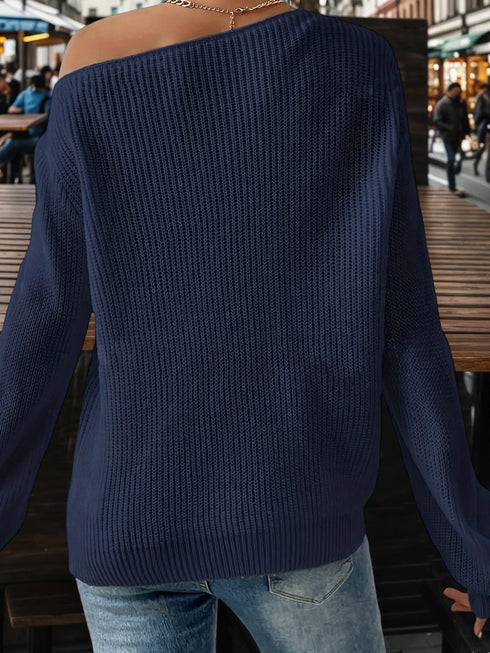 One-Shoulder Ribbed Knit Top with Relaxed Fit - Fashorio