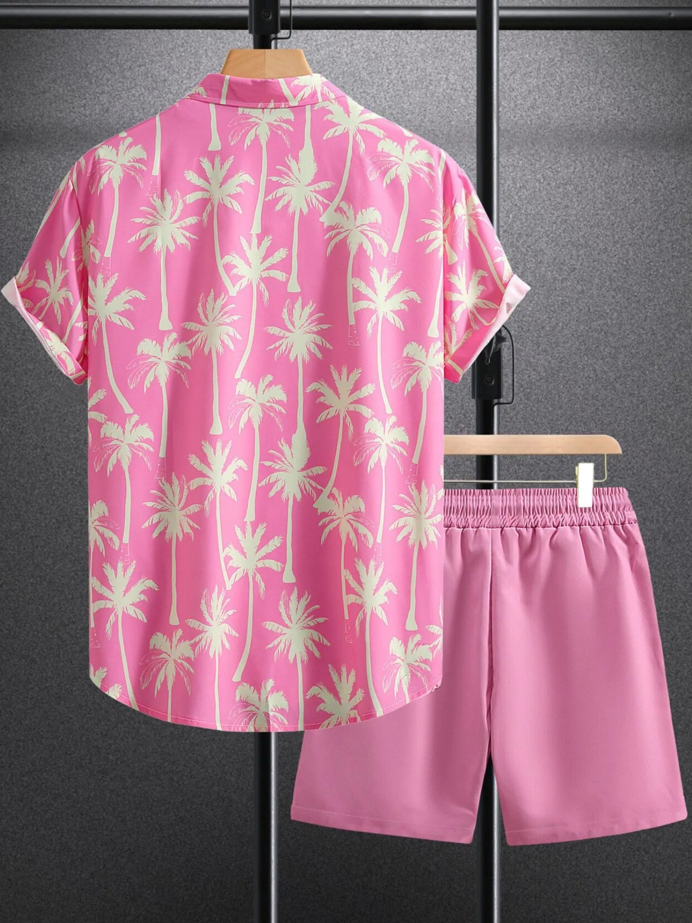 Men's Palm Tree Print Top and Shorts Summer Set - Fashorio