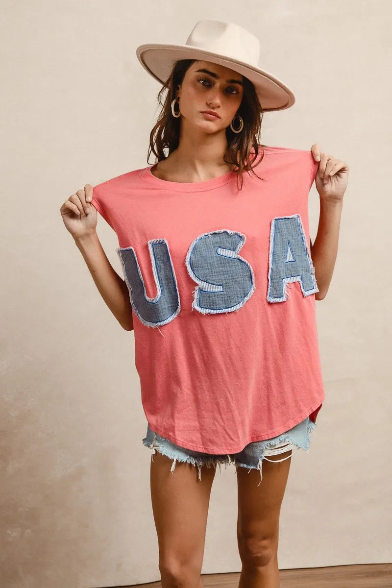 BiBi Washed Jersey With Usa Patched Raw Cut Edge Detail - Fashorio