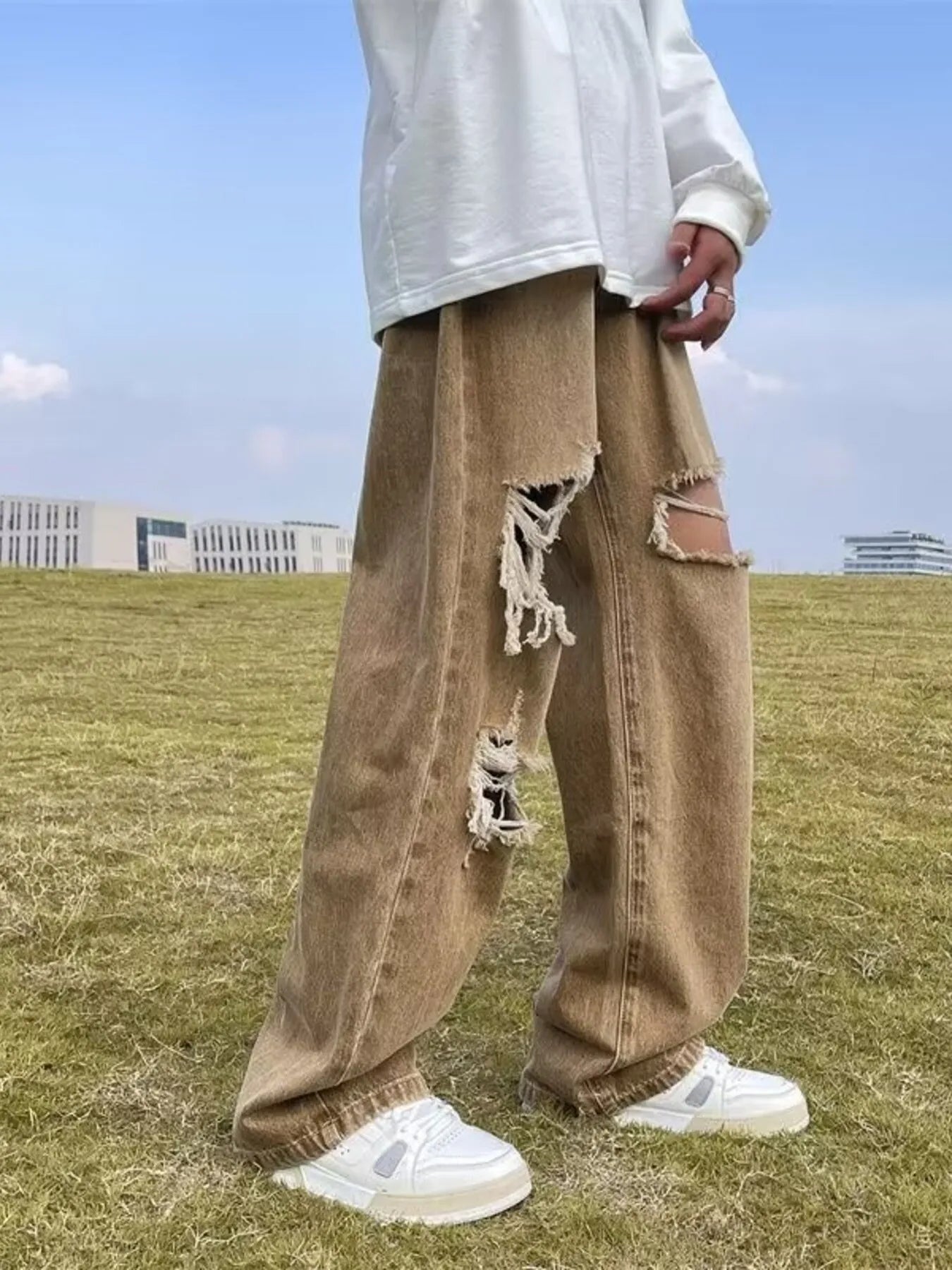 Men's Plus Size Distressed Wide Leg Jeans - Fashorio