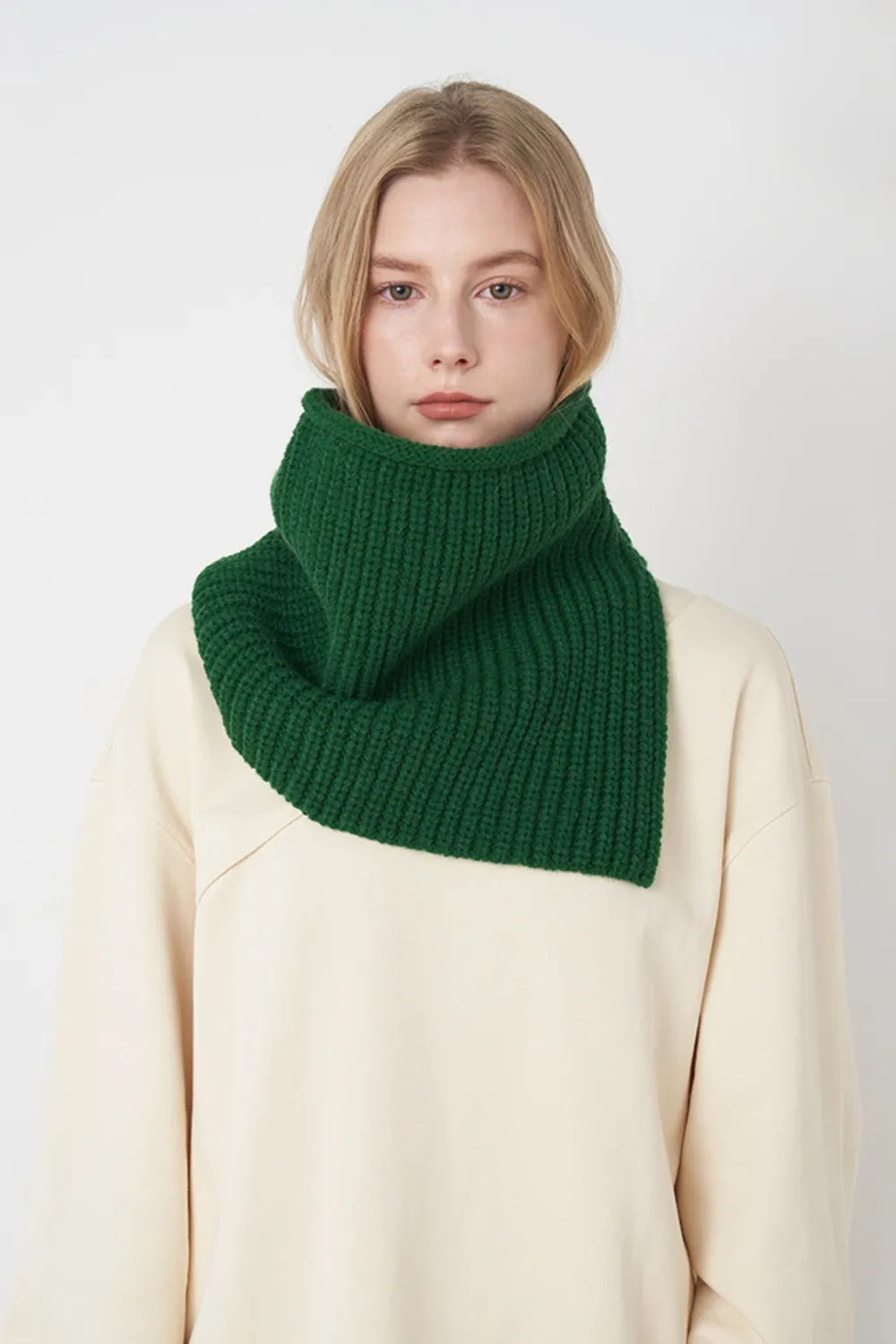 Slit Pullover Knit Scarf Dark Green One Size - Fashorio
