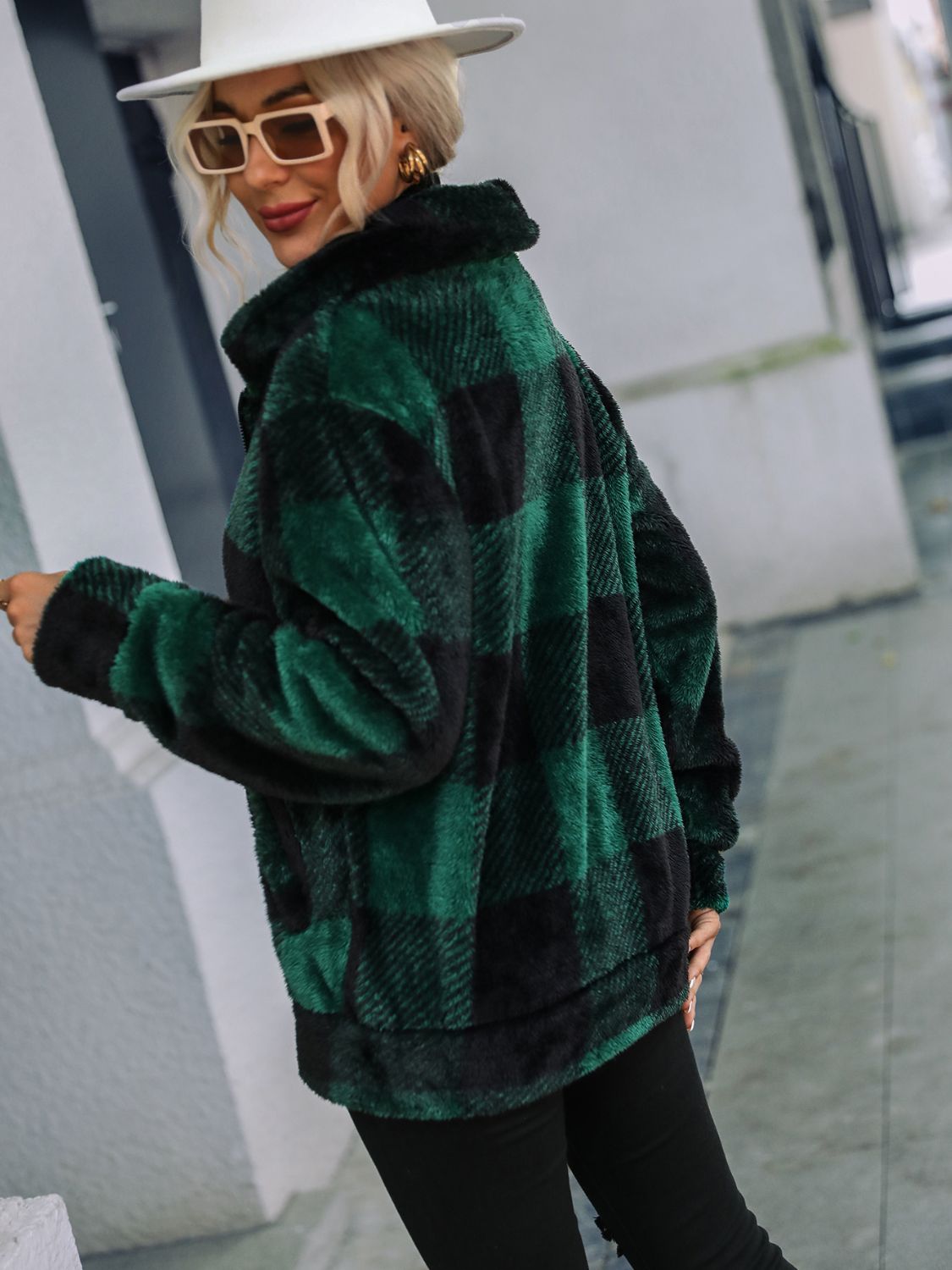 Plaid Zip-Up Collared Jacket - Fashorio