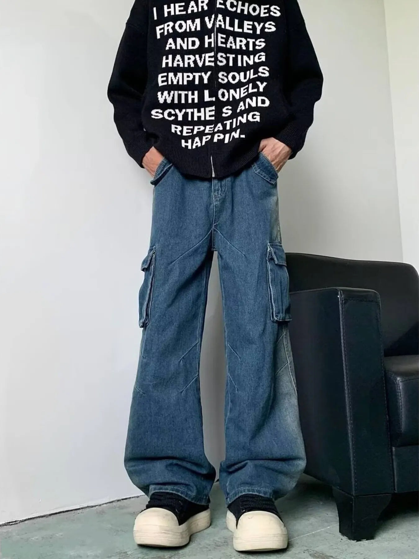Men's Full Size Cargo Wide Leg Baggy Jeans Plus Size - Fashorio