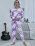 Shiny Tie-dye Round Neck Top and Drawstring Pants Lounge Set Lavender - Fashorio