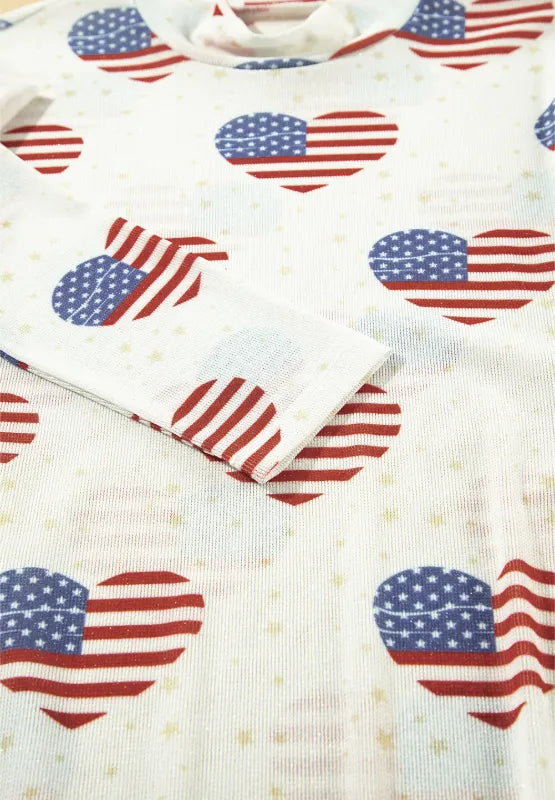 US Flag Heart Mock Neck Long Sleeve Bodysuit - Fashorio