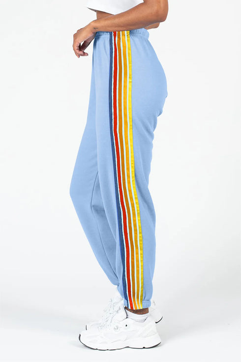 Contrast Striped Elastic Waist Active Pants Light Blue - Fashorio