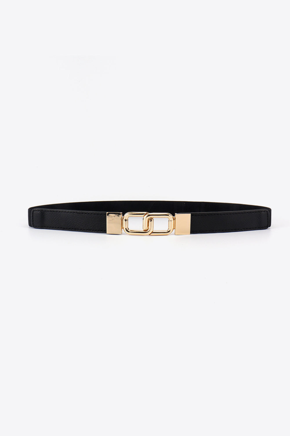 Geometric Double Buckle Elastic Belt Black One Size - Fashorio