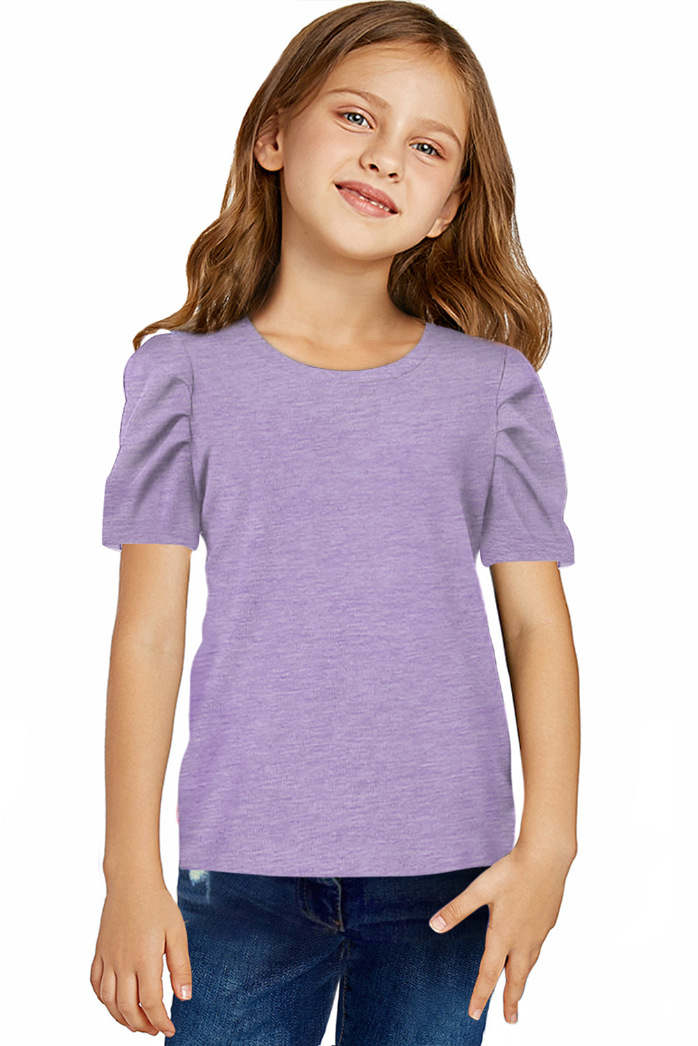 Round Neck Puff Sleeve T-Shirt - Fashorio