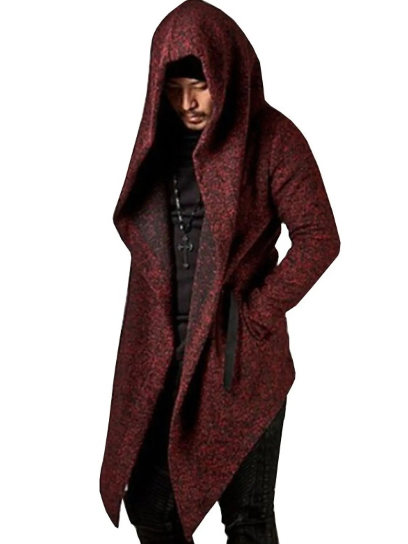 Men's Plus Size Long Sleeve Hooded Coat Wine Red - Fashorio