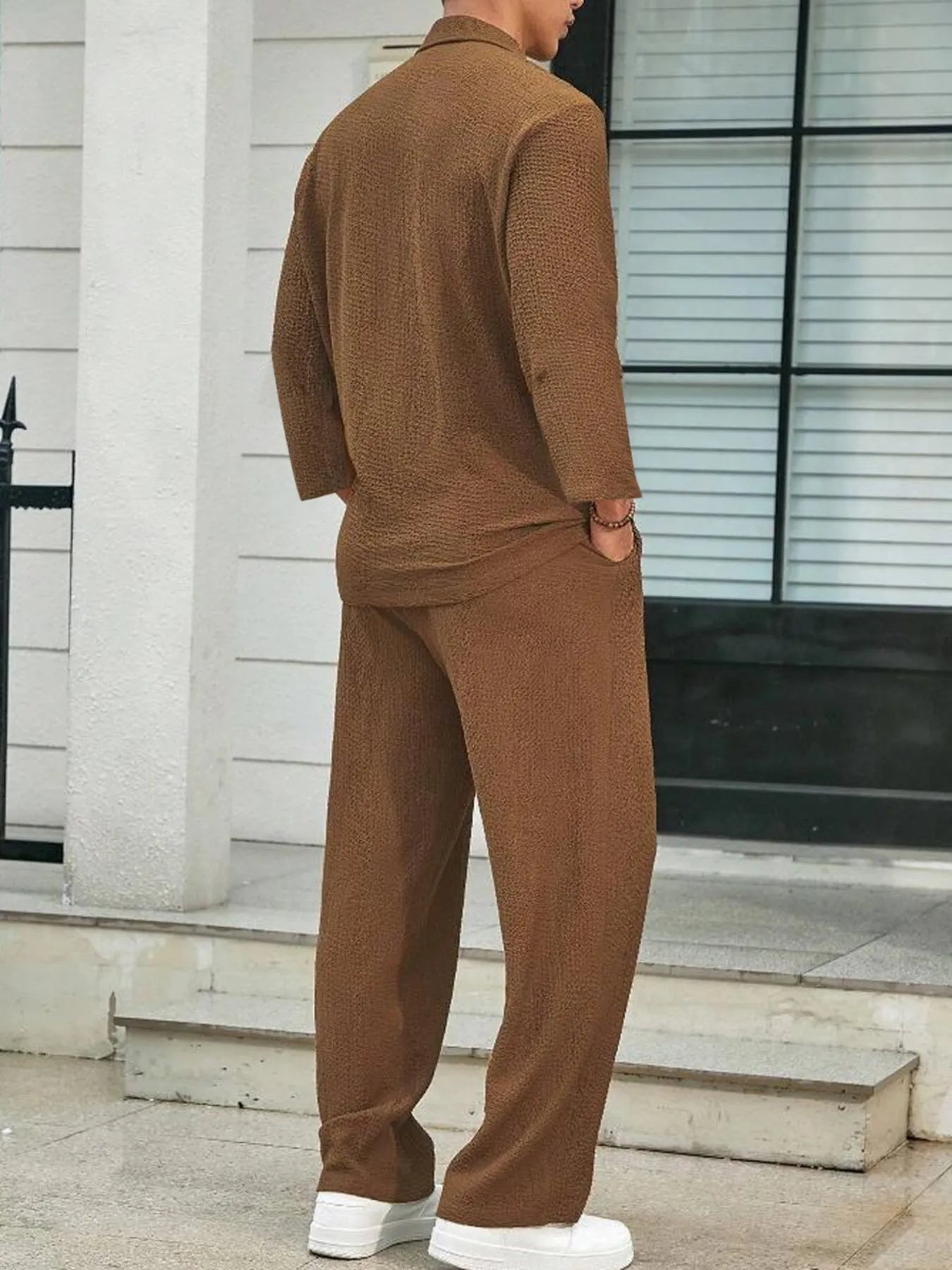 Men's Plus Size Long Sleeve Top and Pants Set - Fashorio