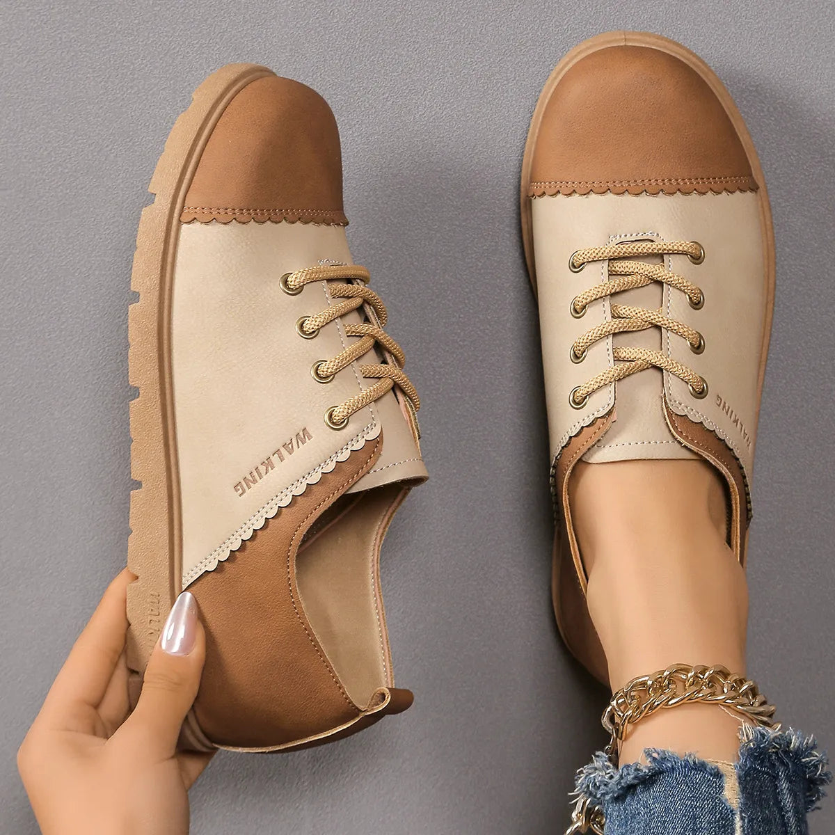 Color Block Lace Up Sneakers - Fashorio