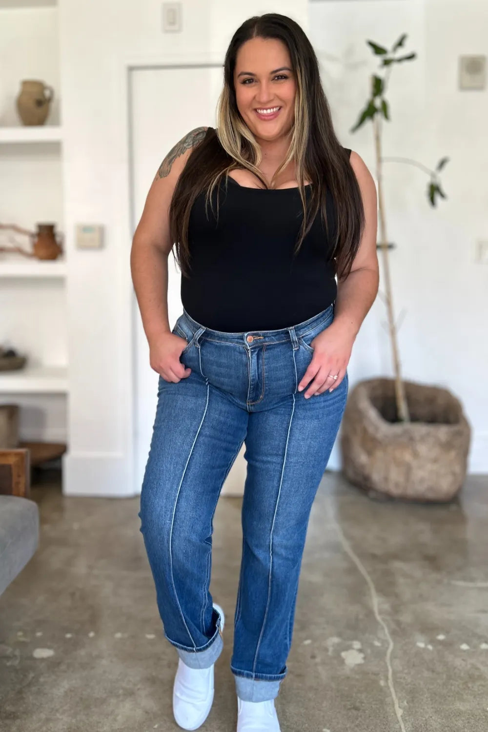 Judy Blue High Waist Front Seam Straight Jeans – Full Size Denim - Fashorio