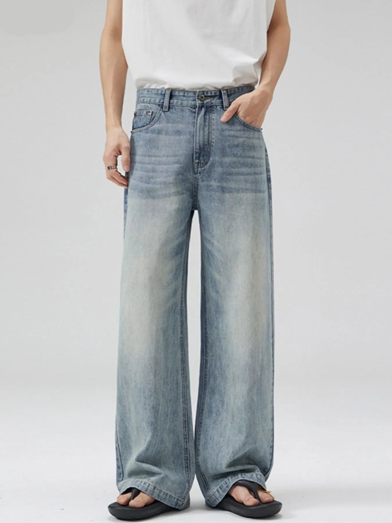 Men's Full Size Washed Wide Leg Jeans Plus Size - Fashorio