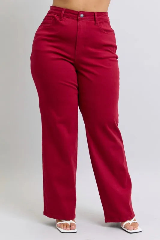 Judy Blue Full Size High Waist Heart Shaped Back Pockets 90's Straight Jeans Plus Size - Fashorio