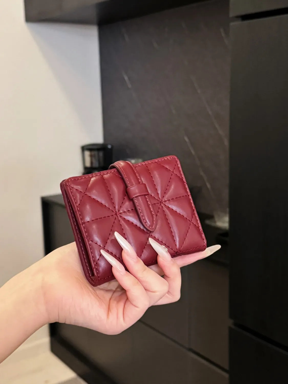 PU Leather Solid Color Card Case Deep Red One Size - Fashorio
